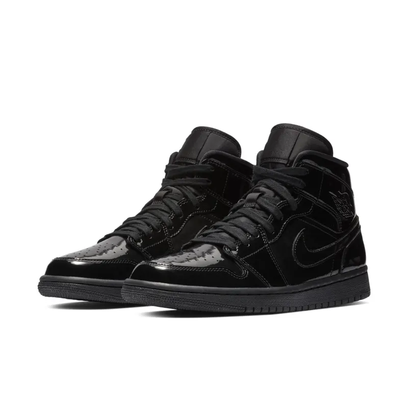 Air Jordan Womens Nike AJ I 1 Mid Triple Black Patent (2018) (BQ6472-002)