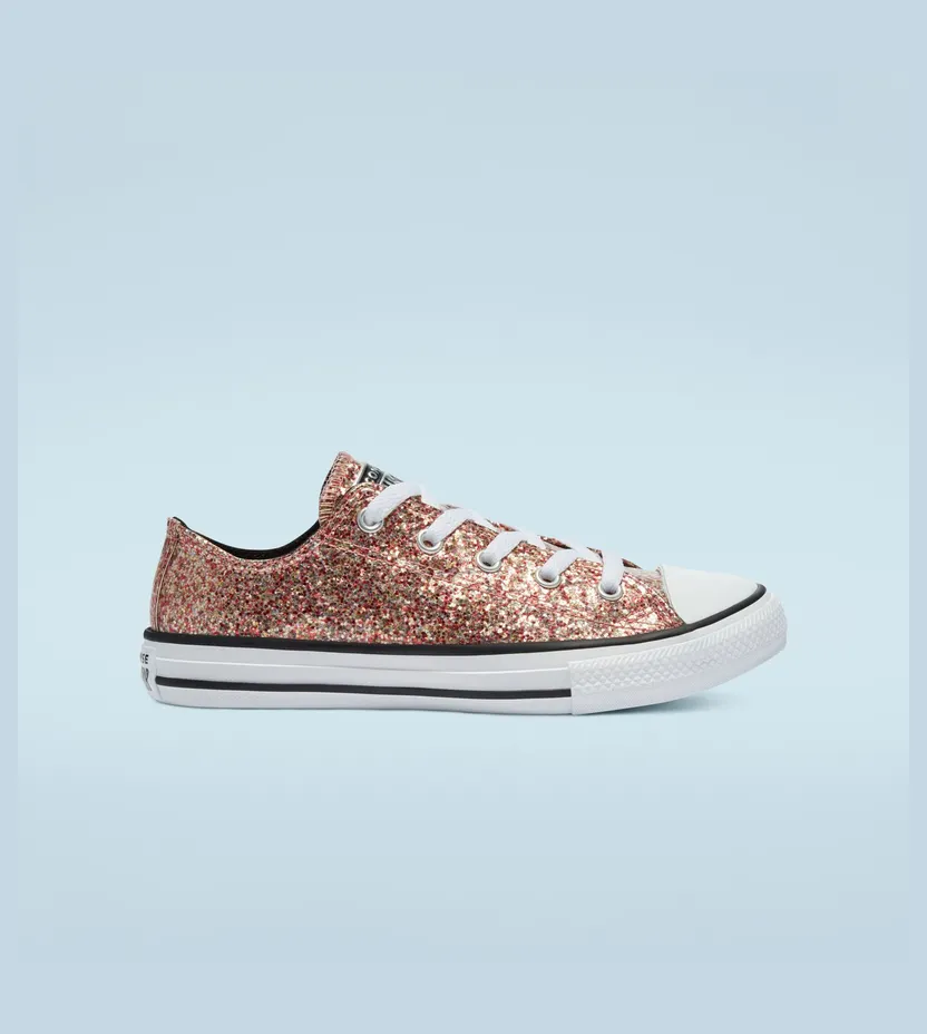 Converse Coated Glitter Chuck Taylor All Star Low Top Bright Coral/silver/black (669805C)