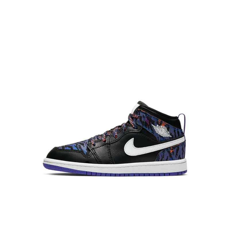 Jordan 1 Mid Multi-Color Tiger Stripe (PS) Black/White-Rush Violet-Black (AV5173-005)