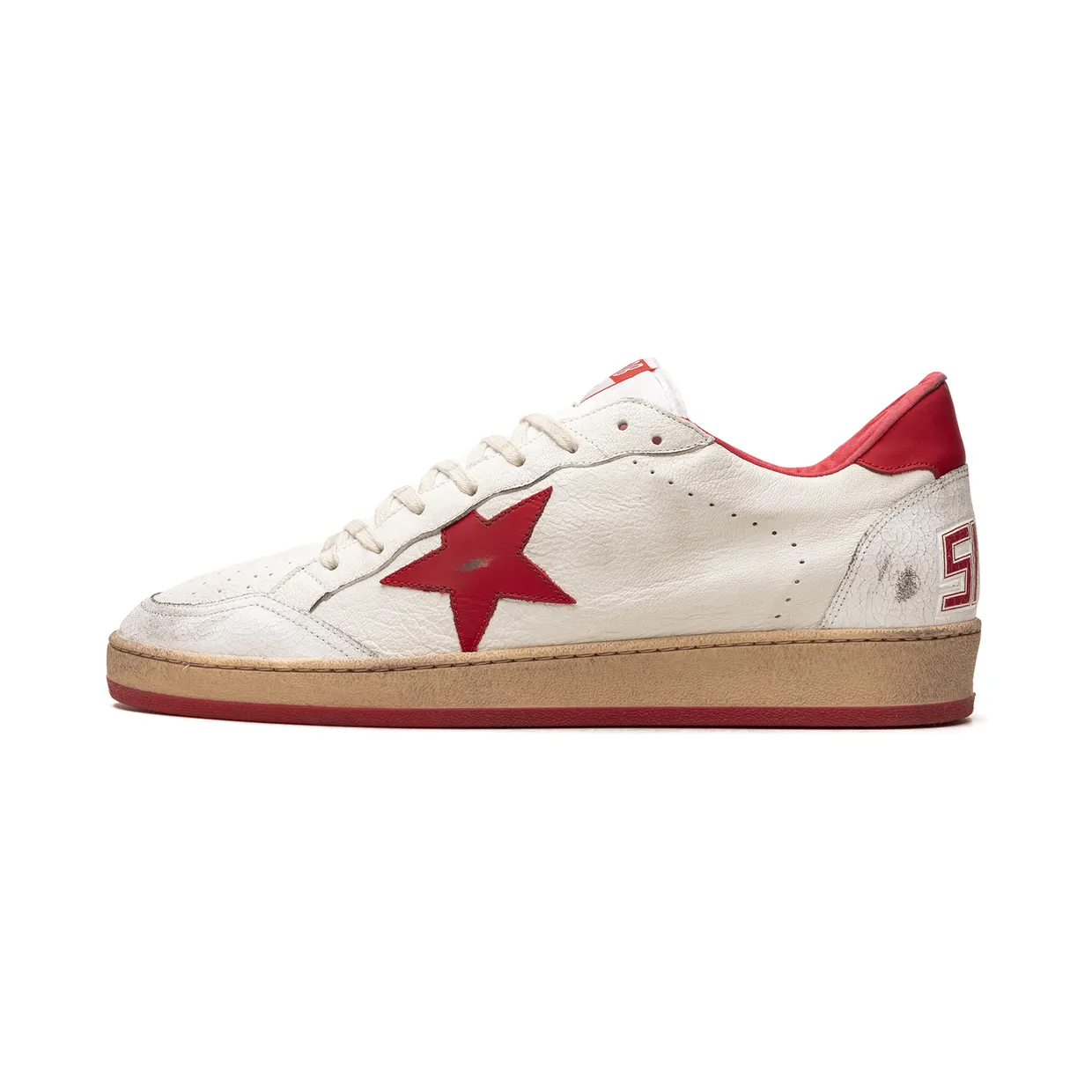 Golden Goose Ball Star van White nappaleer met groene leren ster en hiellus (GMF00117F000325)