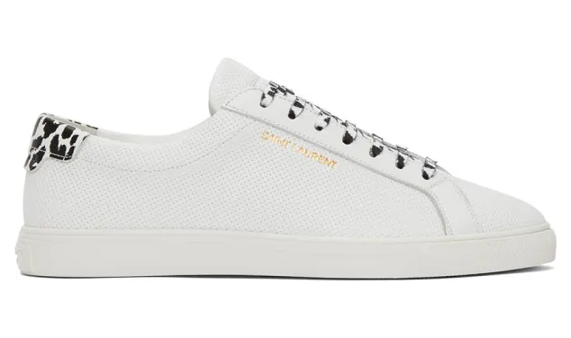 Saint Laurent White Babycat Print Perforated Calfskin Andy Sneakers (6068331U9A0)