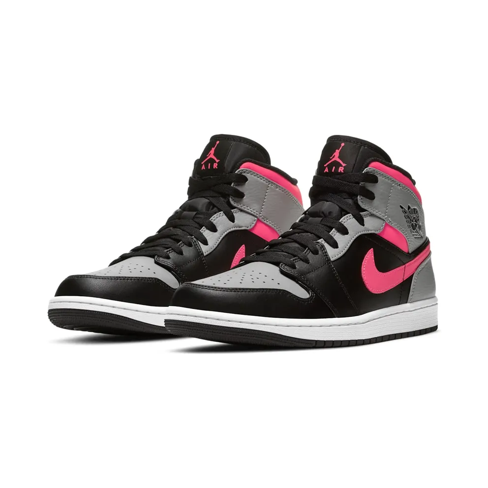 Jordan 1 Mid Pink Shadow Black/Hot Punch-Light Smoke Grey (554724-059)