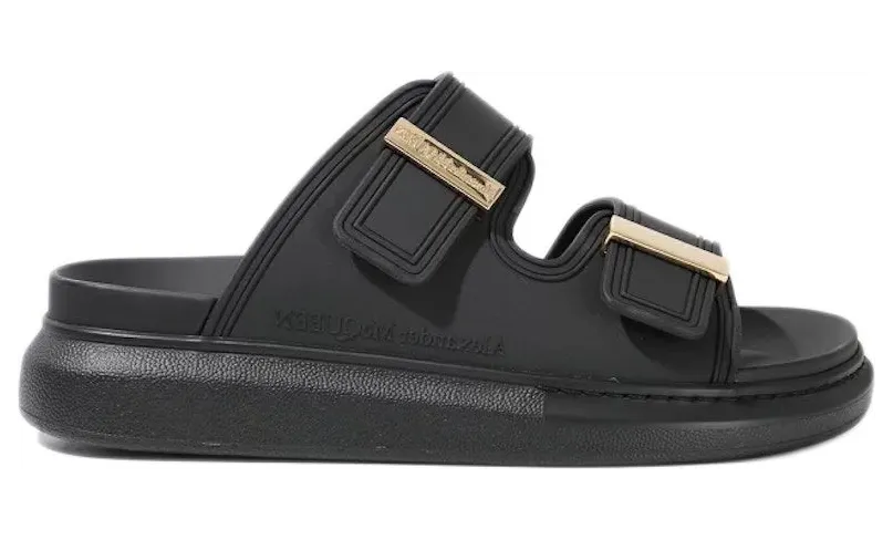 Alexander McQueen Hybrid Buckled Rubber Sandals Black Gold (658063W4Q521088)