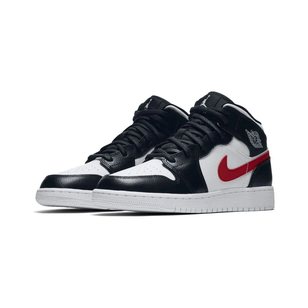 Jordan 1 Mid Multi-Color Swoosh (GS) Black/White-University Red-Tour Yellow (554725-052)