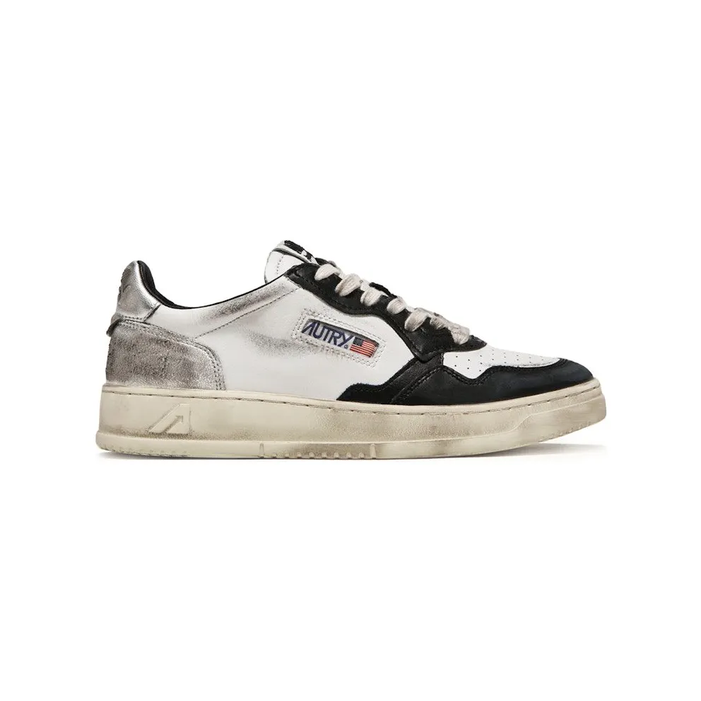 Autry Medalist Leather Low Super Vintage White Black Silver (AVLW-SV11)