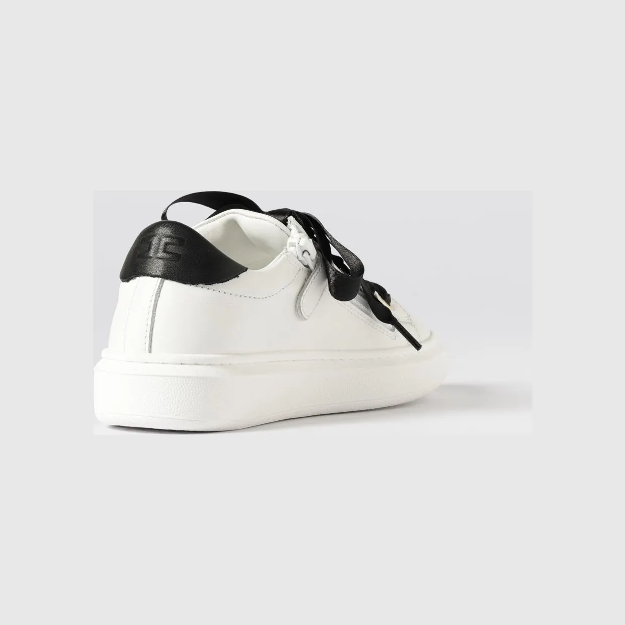 Elisabetta Franchi Leather Sneakers with Rhinestone Logo Ivory (F4A9E05040092B092) (2)
