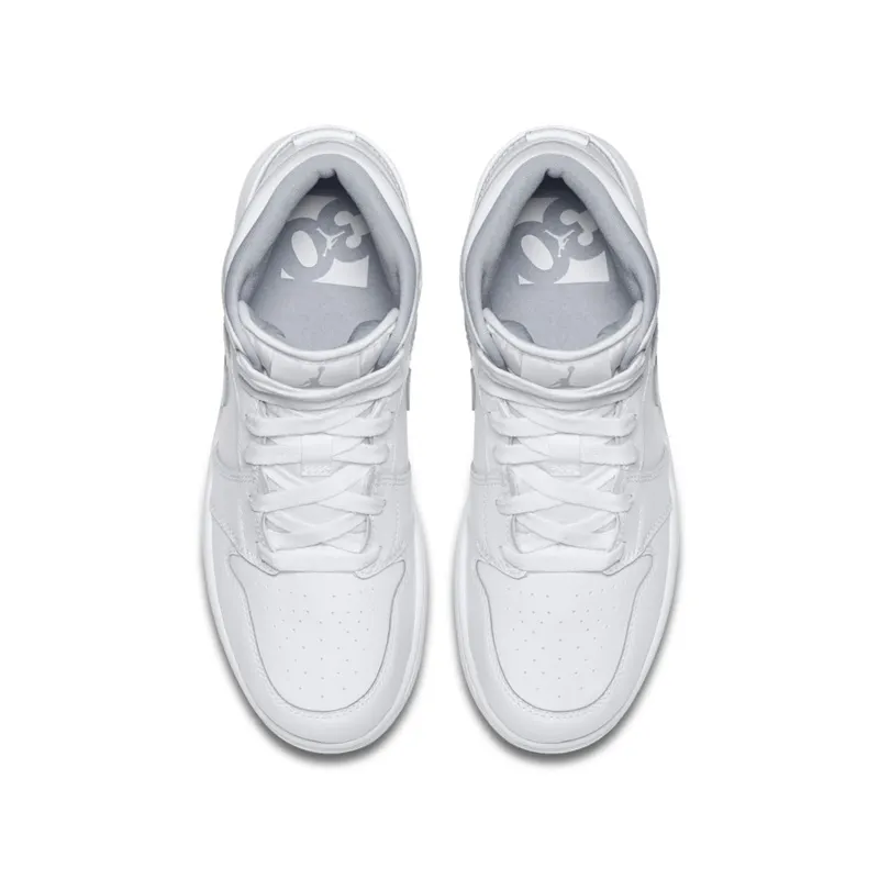 Jordan 1 Mid White (GS) White/White-Wolf Grey (554725-112)