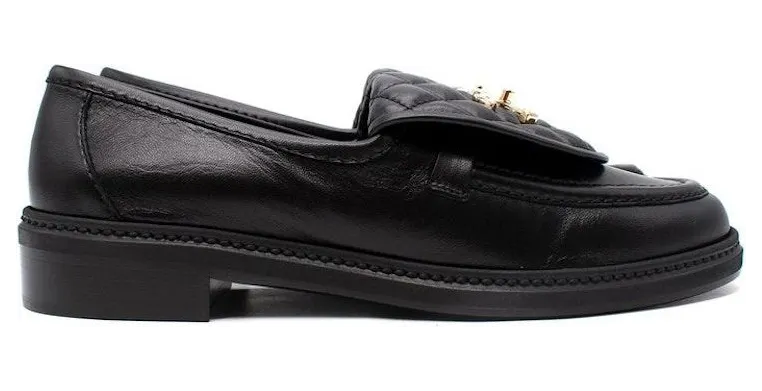 Chanel Quilted Tab Loafers Black Leather