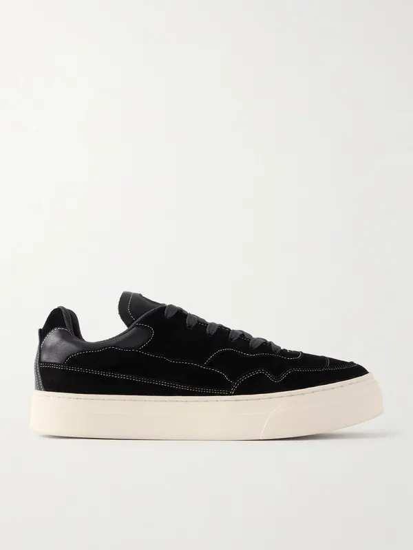 Omni Matta Leather-Trimmed Suede Sneakers Black (OM06015)