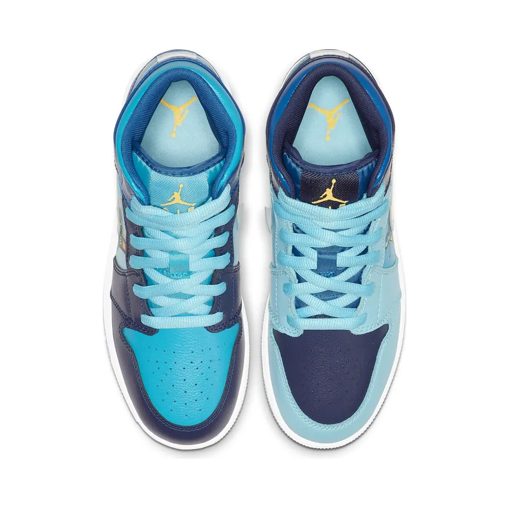 Jordan 1 Mid Fly (GS) Blue Void/Clear-Team Royal-Blue Lagoon-Blue Gaze-Off White (BV7446-400)