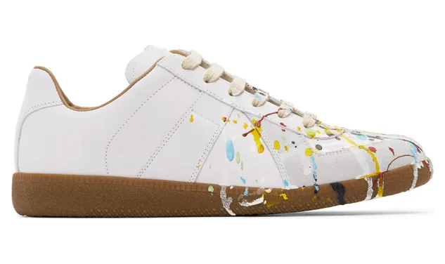 Maison Margiela White and Grey Paint Drop Replica Sneakers (S57WS0240 P1892)