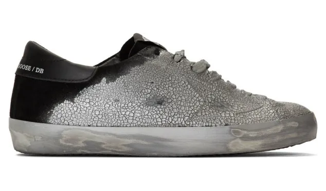 Golden Goose Silver and Black Suede Superstar Sneakers (G35MS590.Q57)