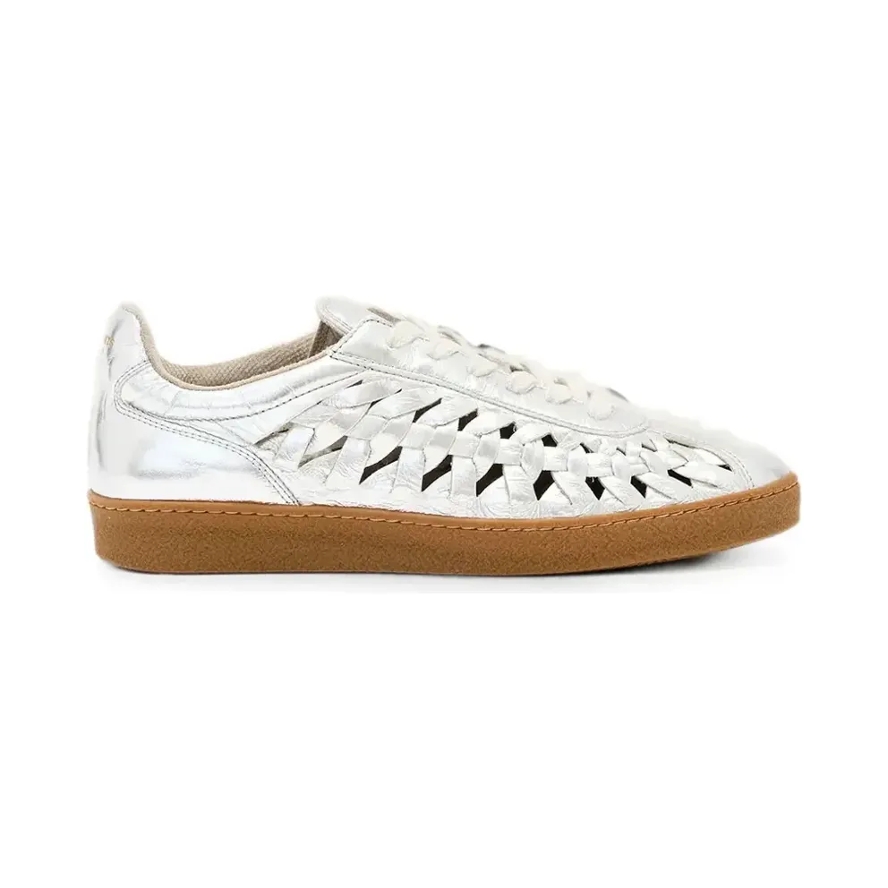 AllSaints mit gewebtem Lederdetail im Metallic-Look – White (W141FC)