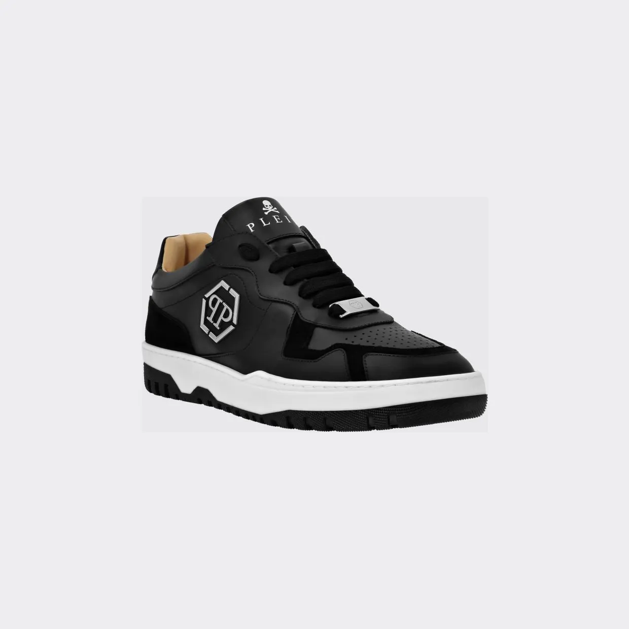 Philipp plein Low-Top Leather and Suede Sneakers with Hexagon Logo Black (SADSUSC0545PLE010N02)
