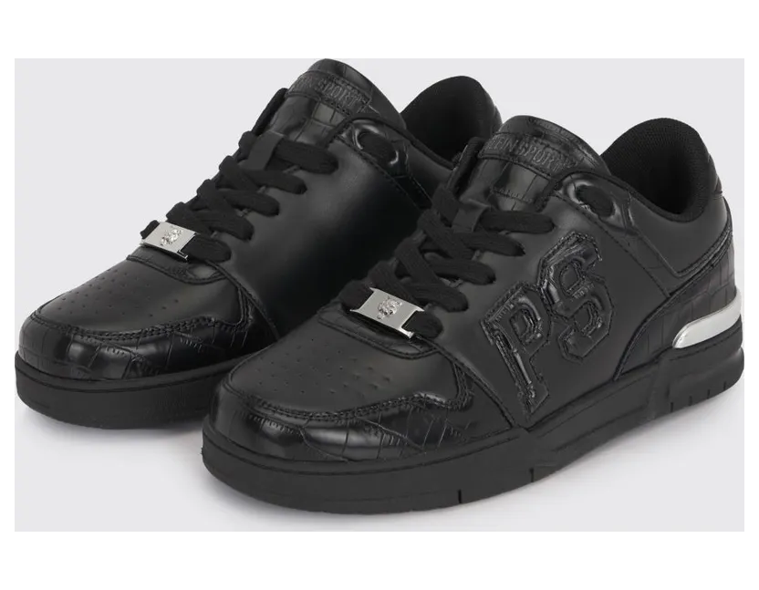 Plein Sport Crocodile Print Leather Sneakers Black (SAFSUSC0934SLE004N0202)