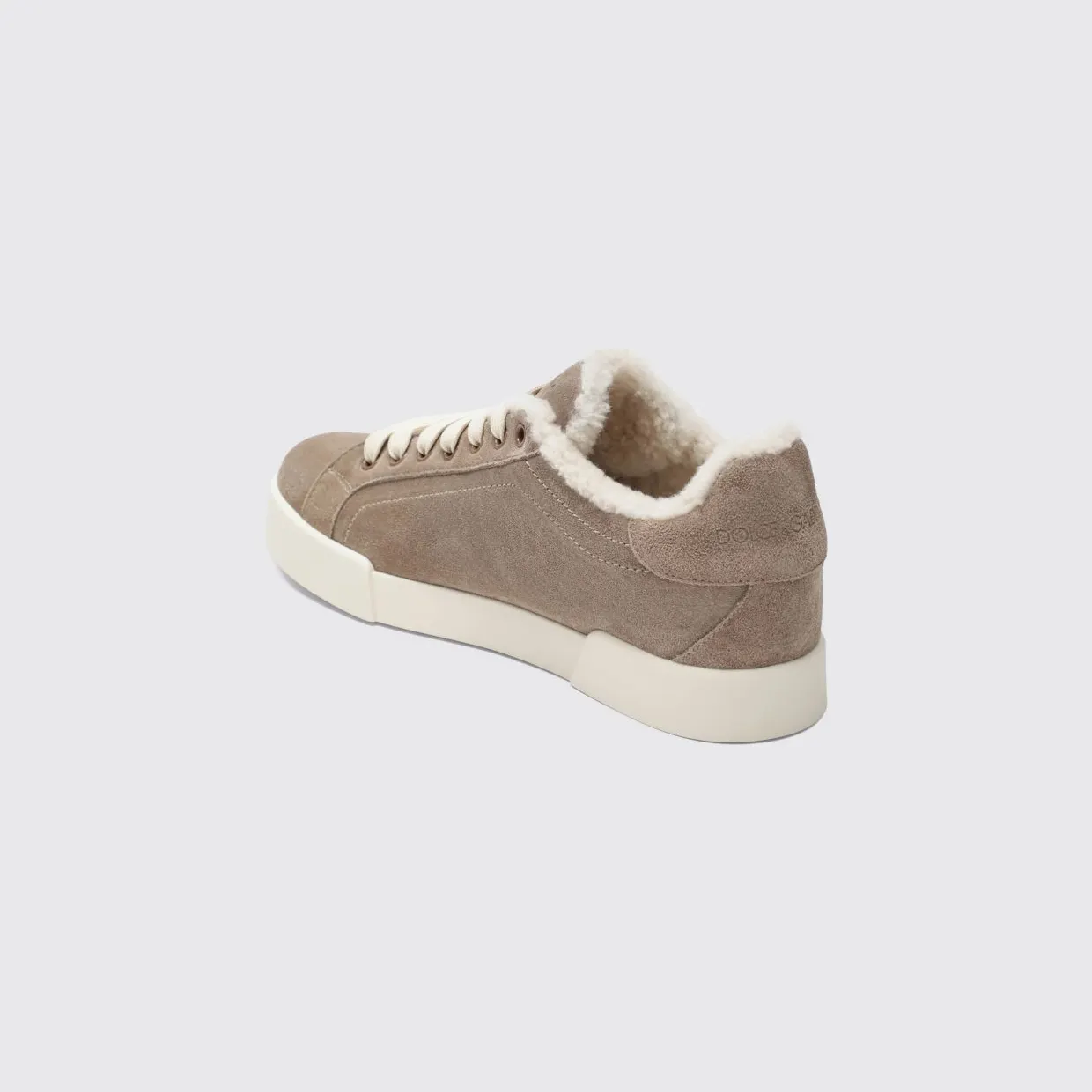 Dolce & Gabbana Low-Top Sneakers in Shearling and Suede with DG Monogram Mud (CK2374AJ2228W065)