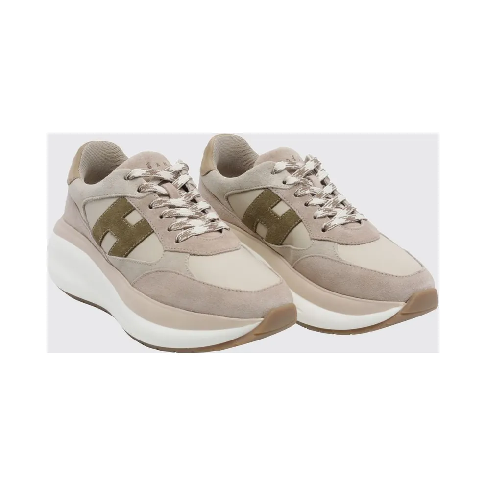 Hogan Maxi I Active Leather and Suede Sneakers with Chunky Sole Beige (HXW7140GA40QDC0R1R)