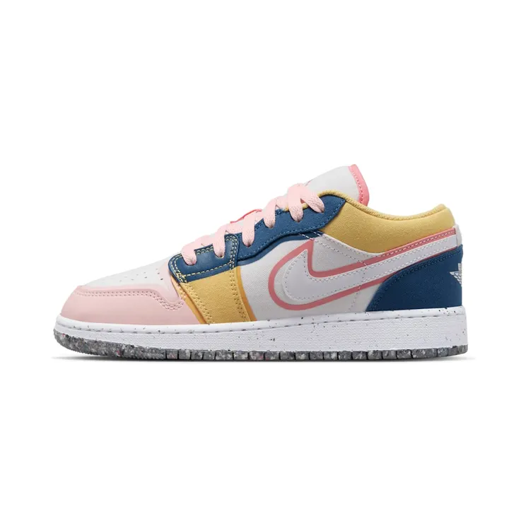 Air Jordan 1 Low SE GS Multicolor Canvas “White / French Blue / Topaz Gold / Coral Chalk” (DV1323-100)
