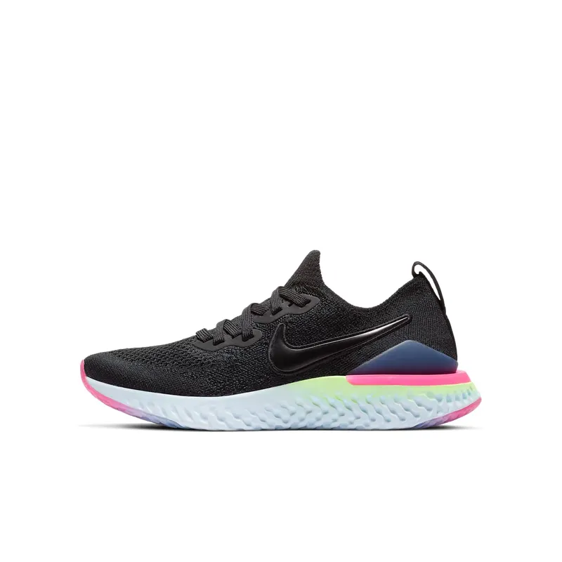 Nike Epic React Flyknit 2 Black Sapphire Hyper Pink (GS) Black/Black-Sapphire-Lime Blast-Hyper Pink-Blue Tint (AQ3243-003)