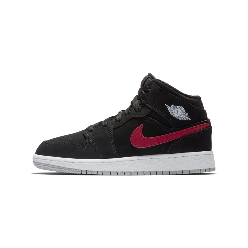 Jordan 1 Mid Multi-Color Swoosh Black (GS) Black/Varsity Red-Varsity Royal-White-Cement Grey (554725-065)