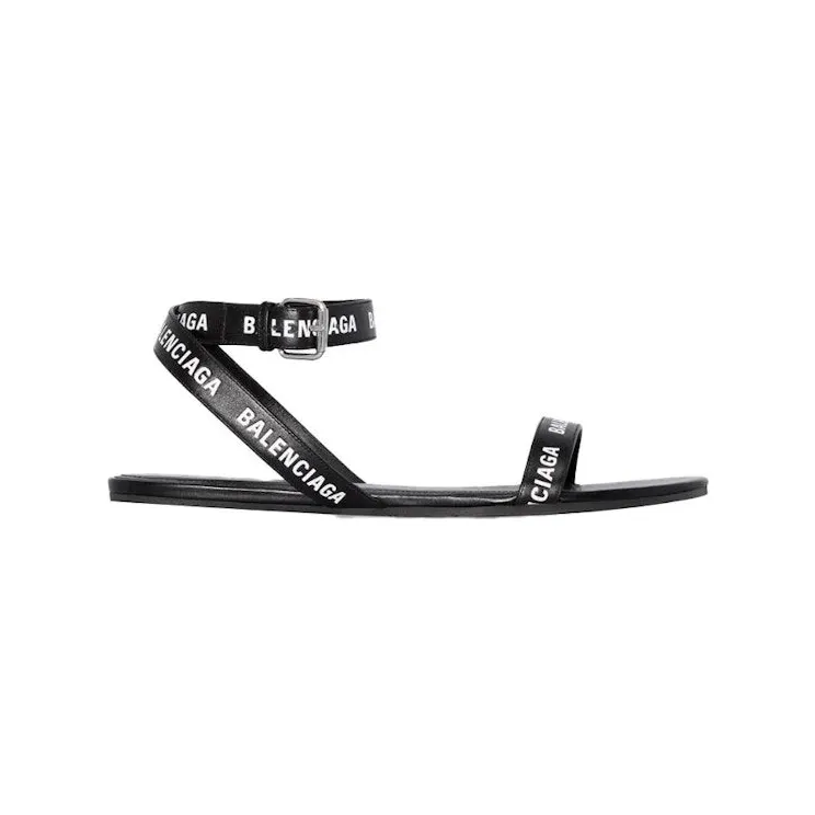 Balenciaga Black Logo Print Sandals Black Leather (551154WBAE11090)