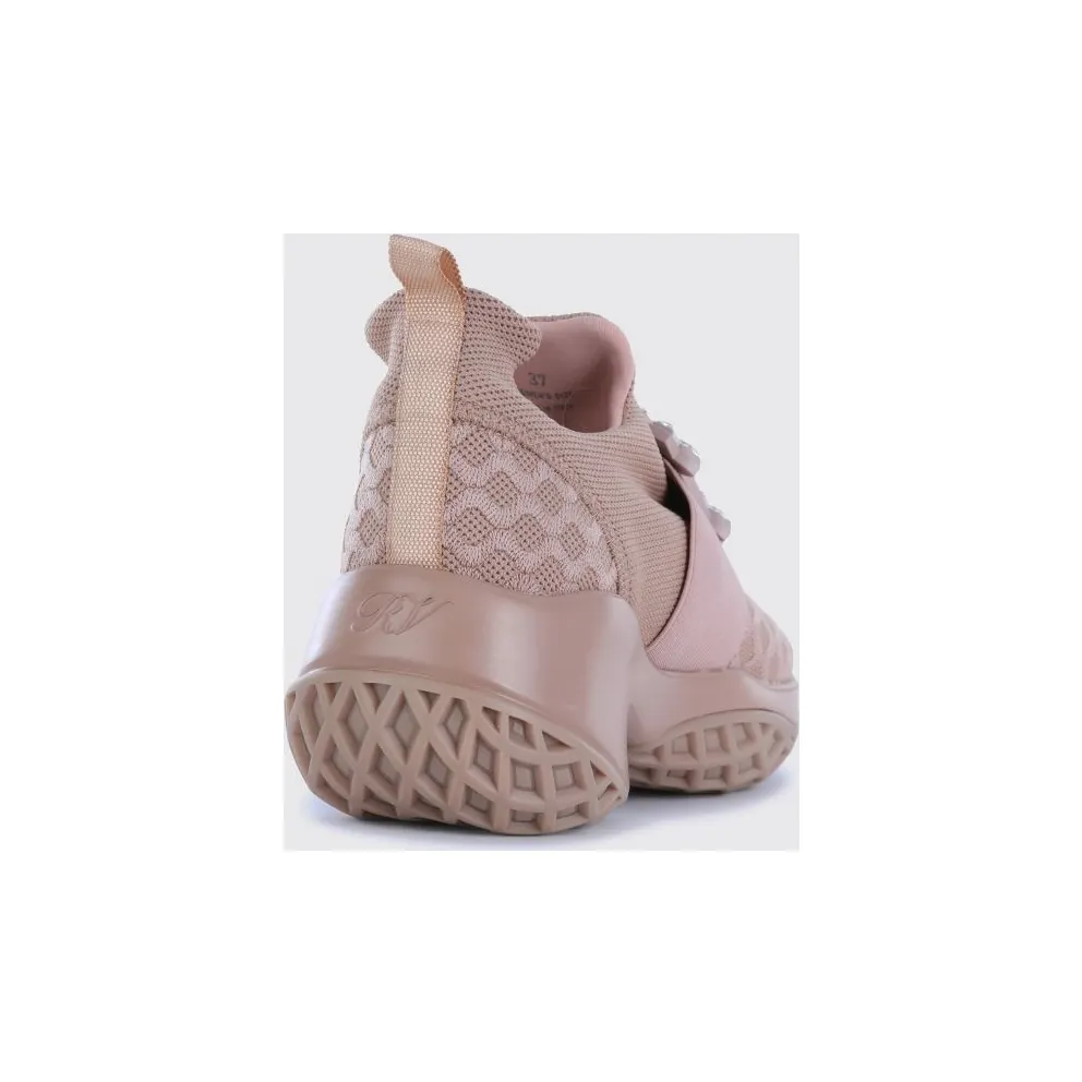 Roger Vivier Viv’ Run Knit Slip-On Trainers with Jewelled Buckle Beige (RVW50645830VRA0AHA)