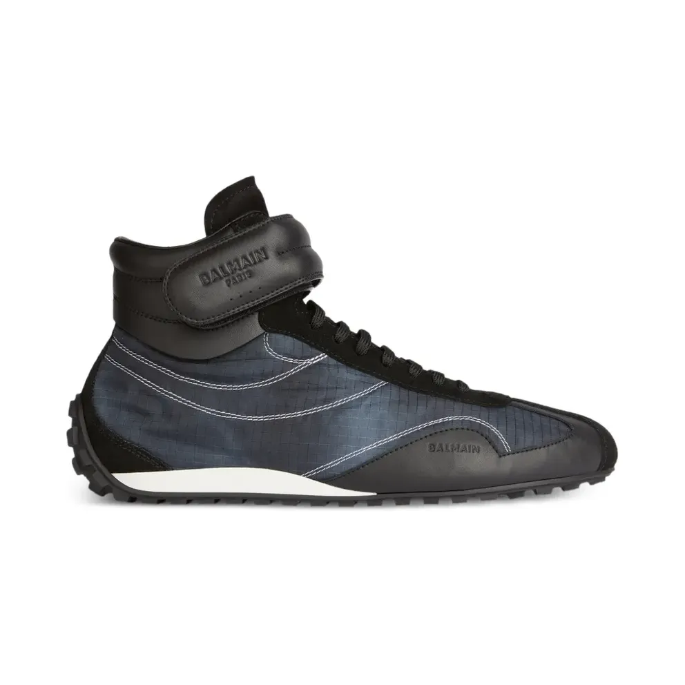Balmain Racing Mid-Top aus Nylon und Leder – White (HM1VG424TYVC)