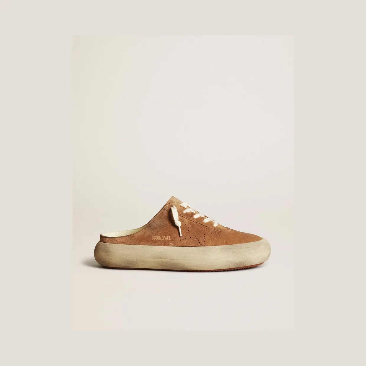Golden Goose Space-Star Sabots In Tobacco Suede With Perforated Star (GMF00382.F003329.55353)