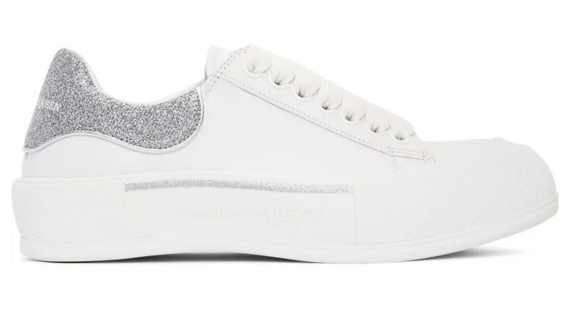 Alexander McQueen White & Silver Deck Lace-Up Plimsoll Sneakers (682410WIB67)