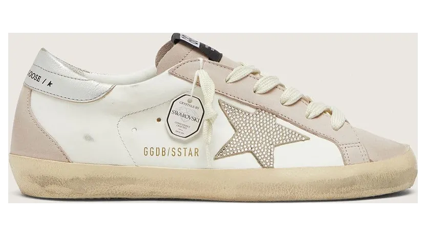 Golden Goose Women’S Super-Star In White And Powder-Pink Leather With Silver Swarovski Crystal Star (GWF00102.F008503.83366)