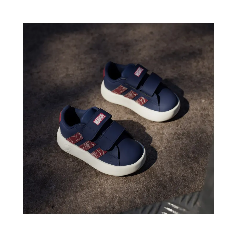 adidas X Marvel Spider-man Grand Court Shoes Kids “Dark Blue / Active Maroon / Off White” (JS2342)
