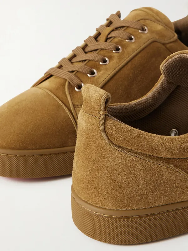 Christian Louboutin Louis Junior Grosgrain-Trimmed Suede Sneakers Taupe (3240426) (4)