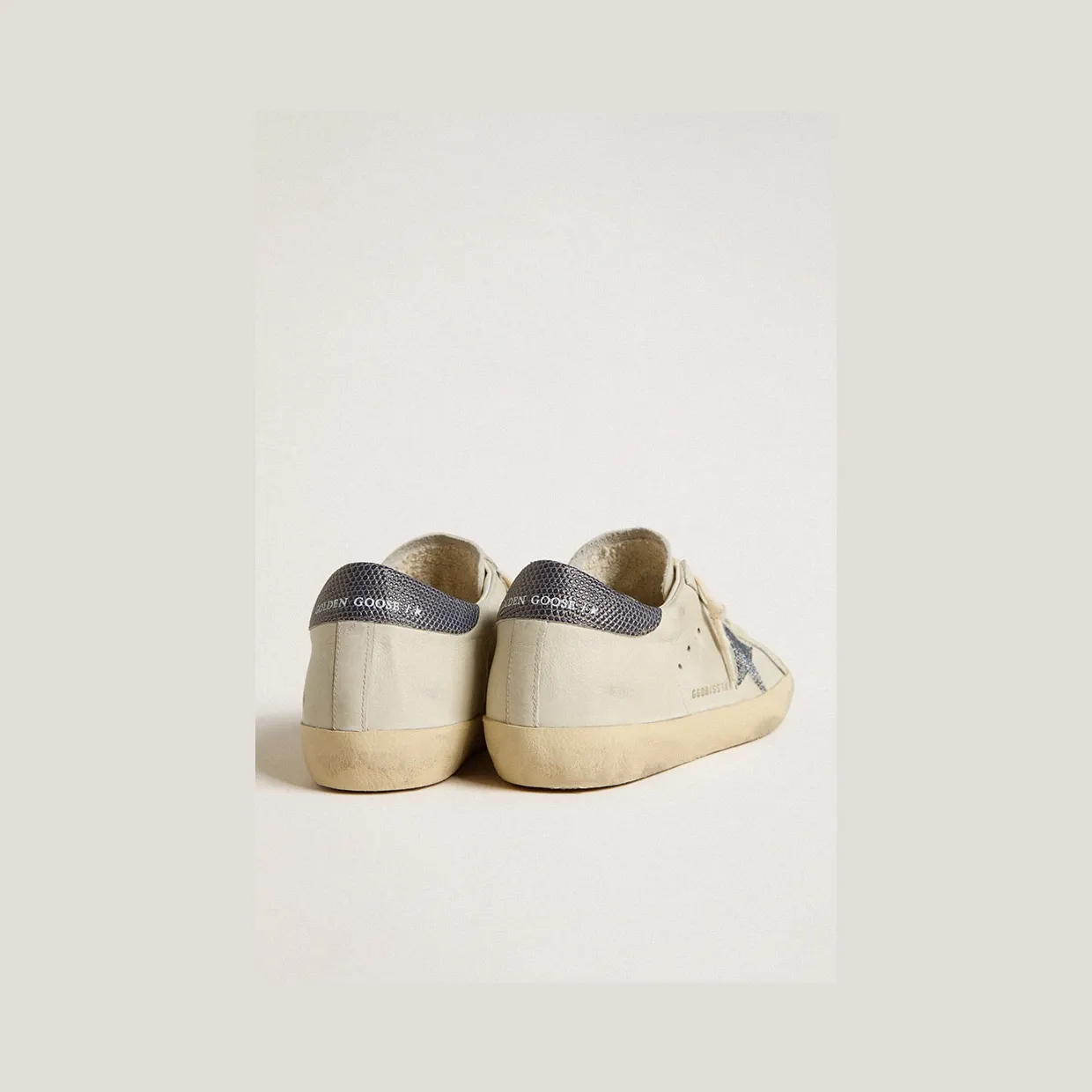 Golden Goose Super-Star With Cream-Colored Leather Star With Swarovski Crystals And Blue Leather Heel Tab With Lizard Print (GWF00101.F005870.10793) (4)