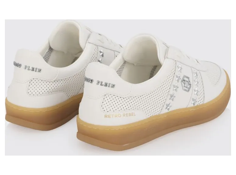 Philipp plein Retro Rebel Perforated Leather Sneakers with Applied Stars White (PAFSUSC0947PLE005N01) (2)