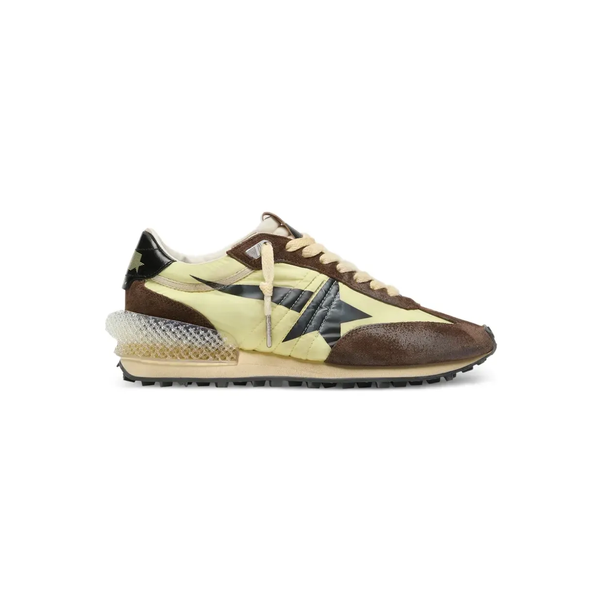 Golden Goose Marathon aus limettengrünem Nylon mit schwarzem Stern und Einsätzen aus braunem Wildleder (GWF00684F008623)