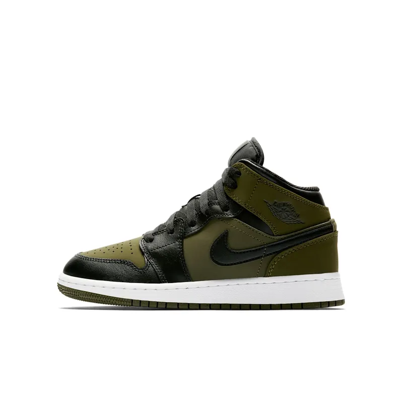 Jordan 1 Mid Olive Canvas Black (GS) Olive Canvas/Black-White (554725-301)