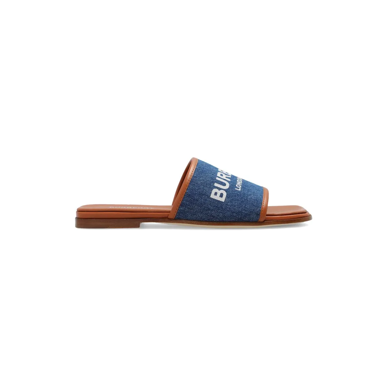 Burberry Logo Print Slipper Sandals Denim Blue Tan (8070752)