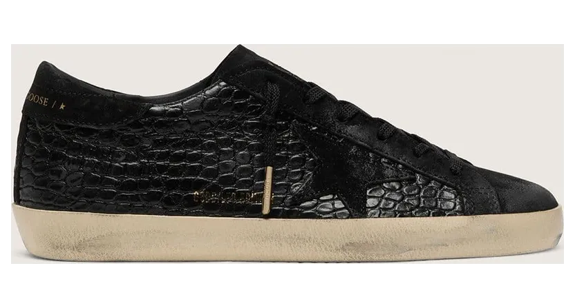 Golden Goose Super-Star Ltd In Black Croc-Print Leather With Black Suede Star And Heel Tab (GWF00101.F008305.90100)