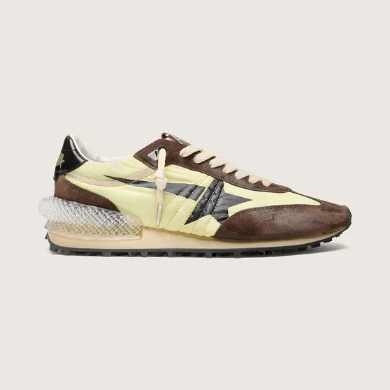 Golden Goose Men’S Marathon In Lime-Green Nylon With Black Star And Brown Suede Inserts (GMF00684.F008623.20396)