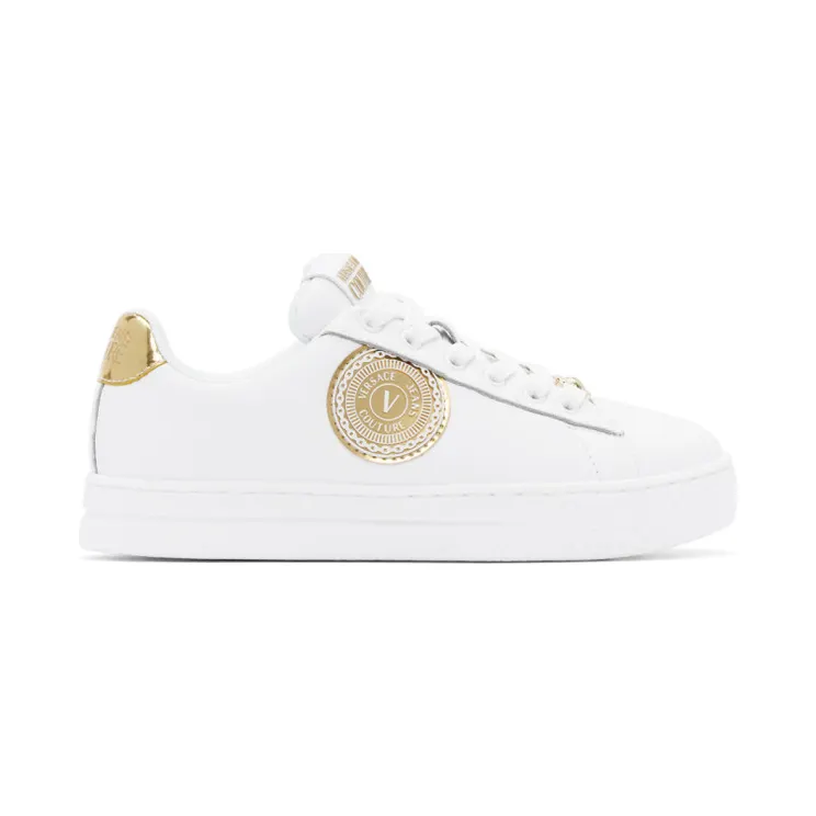 Versace Jeans Couture White and Gold 88 V-Emblem Court Sneakers (EE0VWASK6E71927)