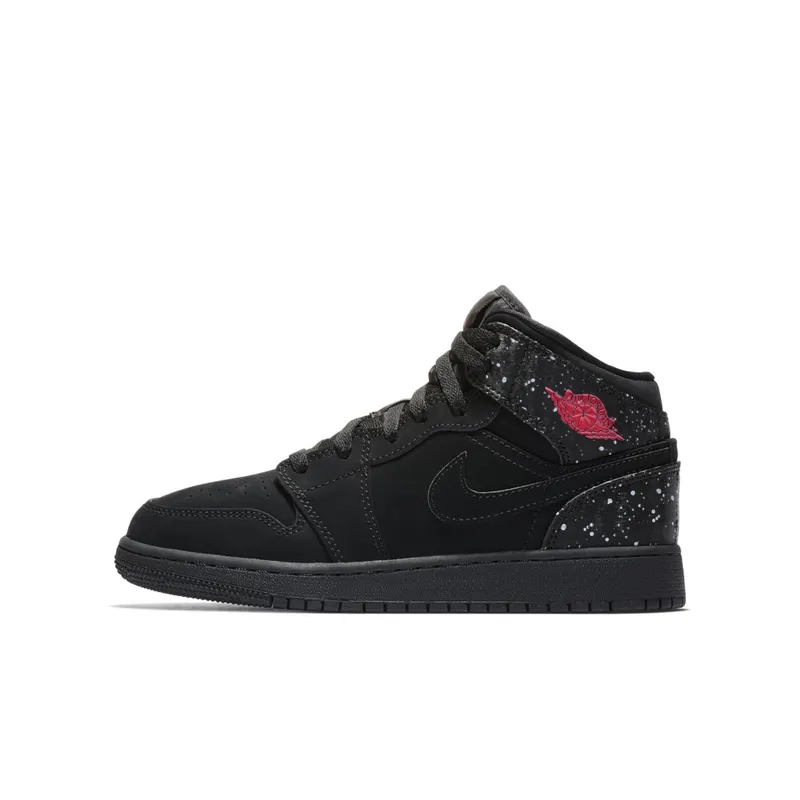 Jordan 1 Mid Black Rush Pink White Splatter (GS) Black/Rush Pink-White-Black (555112-001)