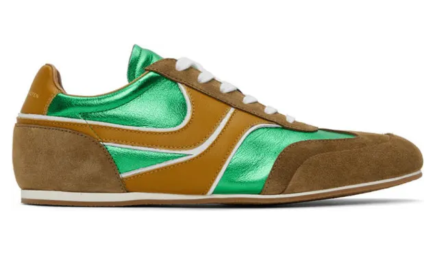 Dries Van Noten Green Leather Metallic Sneakers (MW28/045 QU120)