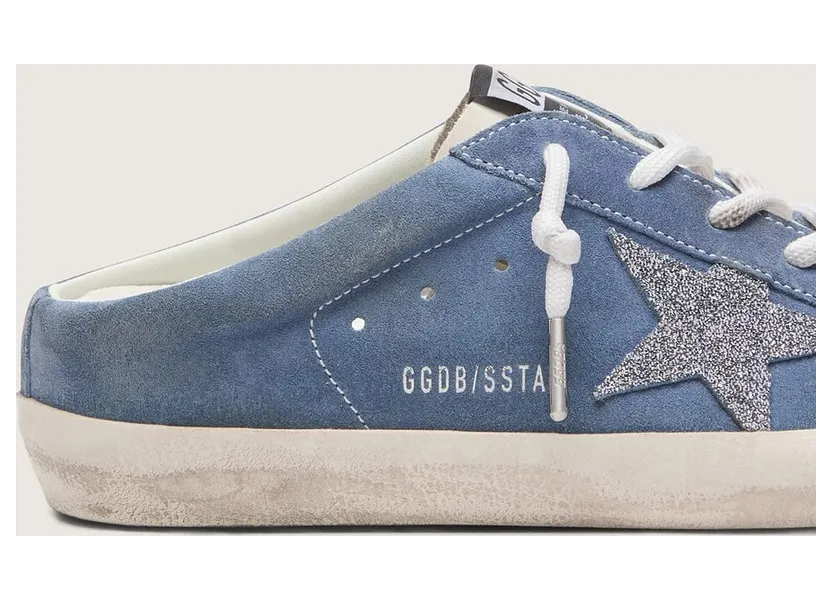 Golden Goose Women’S Super-Star Sabots In Denim-Blue Suede With Silver Glitter Star (GWF00110.F008493.51116) (4)