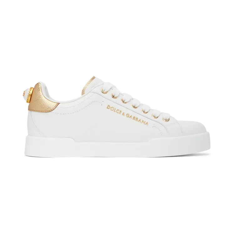 Dolce & Gabbana White & Gold Portofino Sneakers (CK1602 AN298)