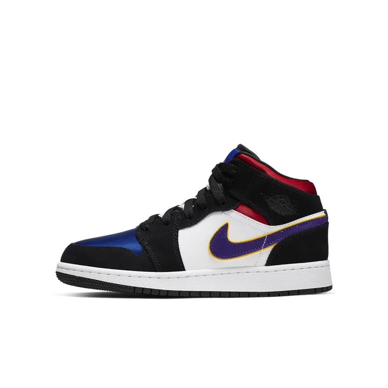Jordan 1 Mid Lakers Top 3 (GS) Black/Field Purple-White-Gym Red-Rush Blue-Amarillo (BQ6931-005)