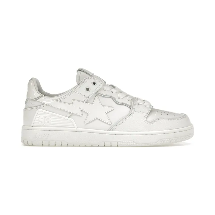 A Bathing Ape Bape SK8 Sta Triple White Patent Leather Sta Logo (1I70-191-010)