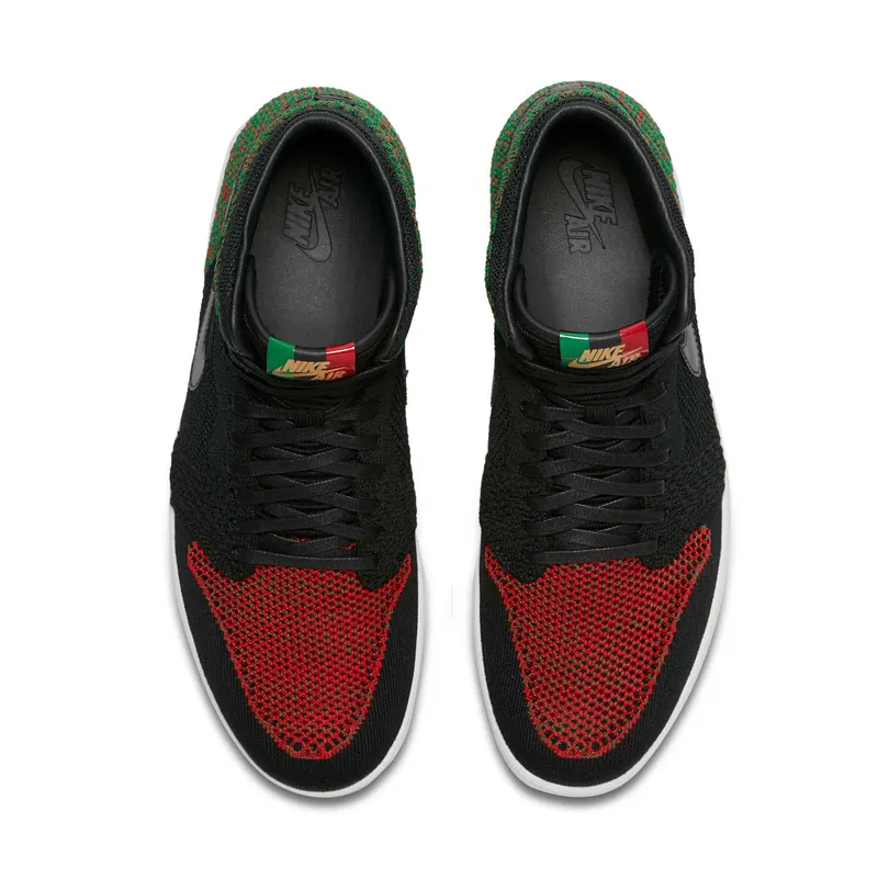 Jordan 1 Retro High Flyknit Black History Month (2018) Black/Black-Lucid Green-University Red (AA2426-026)