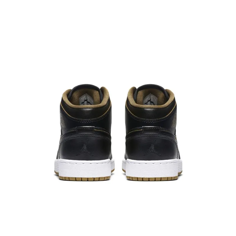 Jordan  1 Mid Black Metallic Gold (GS) Black/Black-Metallic Gold-White (554725-042)