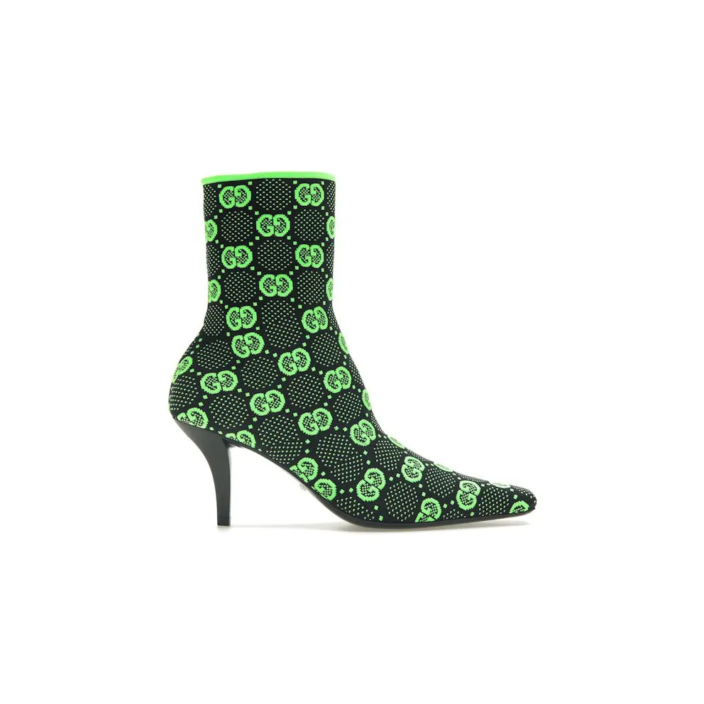Gucci GG 75mm Knit Ankle Boots Black Fluorescent Yellow Fabric (718378 FAAQP 1004)