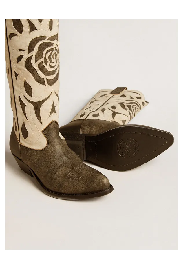 Golden Goose Wish Star Boots In Black And White Leather With Inlay Rose And Star (GWF00860.F006912.90481) (3)
